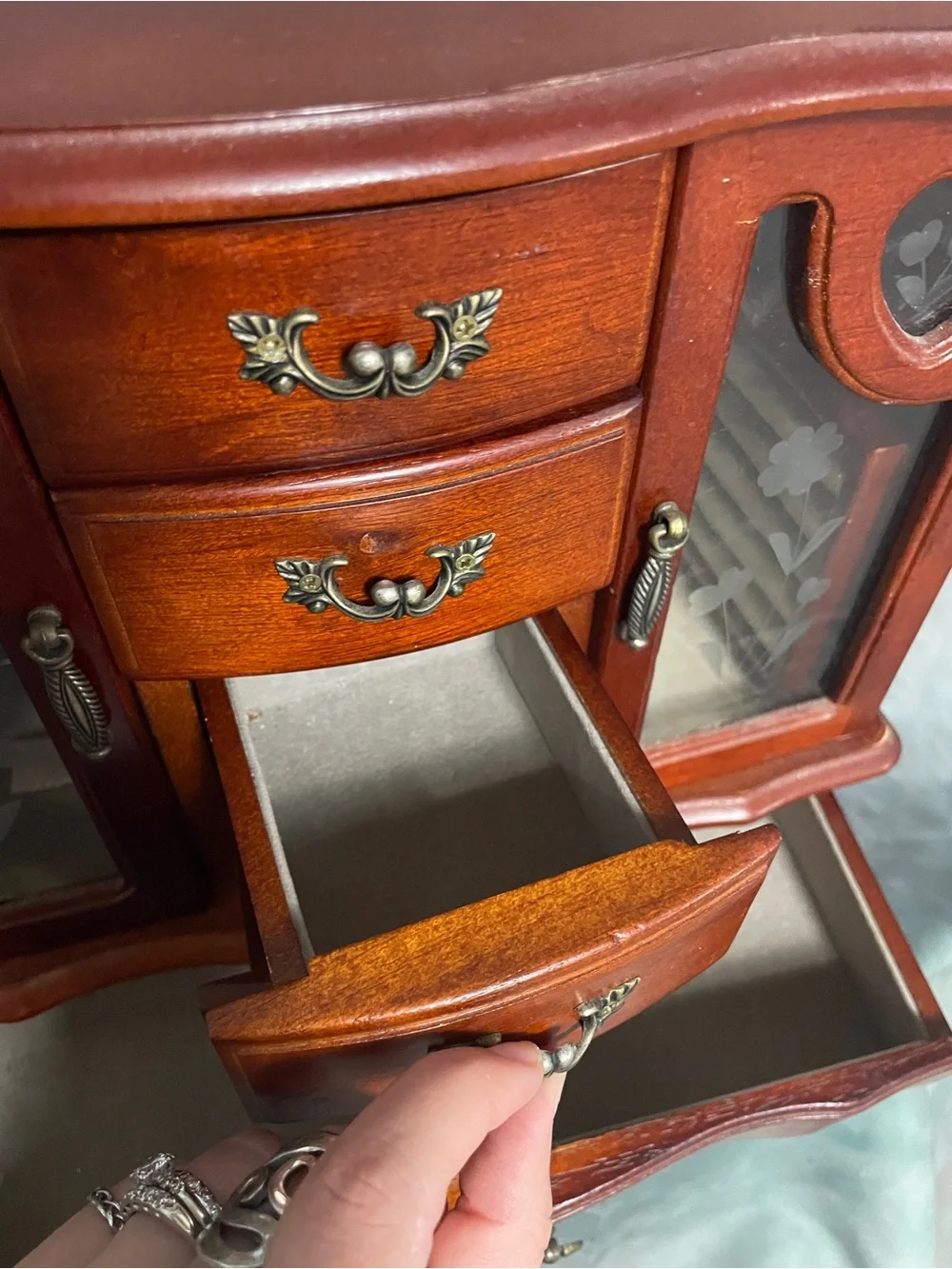 Wooden Jewelry Box with Mirror and Ring Holder - Brown